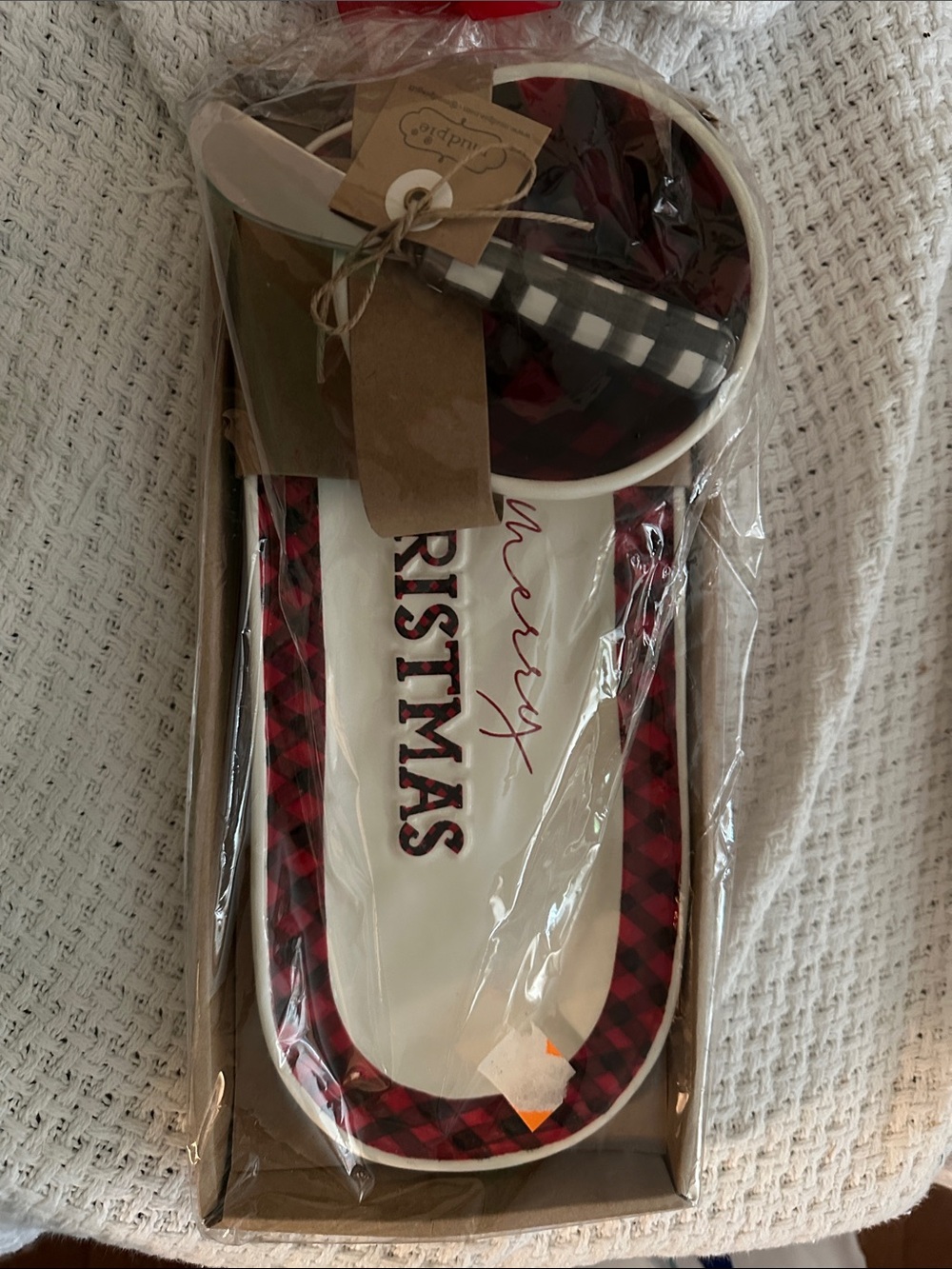 Mud Pie NEW Christmas Plaid Serving Platter and Spoon Set - Red & Black